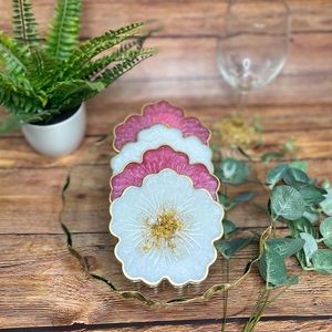 White | Pink Flower Shaped Coasters